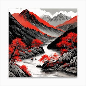 Chinese Landscape Mountains Ink Painting (86) Canvas Print