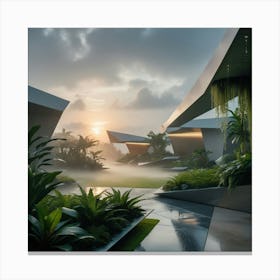 Futuristic Modern Garden peaceful sunrise 3 Canvas Print