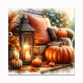 Autumn Pumpkins On The Porch Canvas Print