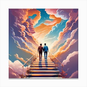 Two Men Standing On Stairs Canvas Print