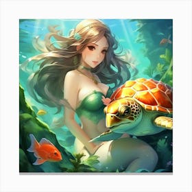 Mermaid and turtle Canvas Print