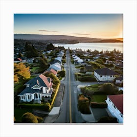 Community City Road Aerial Street Town Suburbia Puget Sound Commute Architecture Car Dron (4) Canvas Print