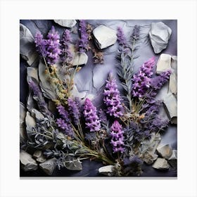 Lavender Flowers On The Rocks Canvas Print