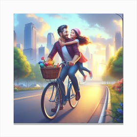 Father And Daughter On A Bicycle 1 Canvas Print