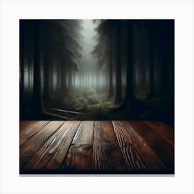 Wooden Table In The Forest Canvas Print
