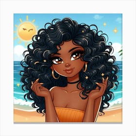 Cartoon Girl With Curly Hair 3 Canvas Print