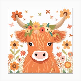 Floral Baby Highland Cow Nursery Illustration (26) Canvas Print