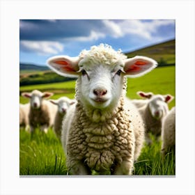 Nature Wool Farm Animal Herd Countryside Grass Sheep Mammal Green Landscape Farming Meado (11) Canvas Print