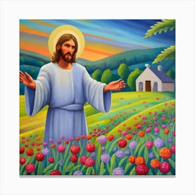 Jesus In The Field Canvas Print