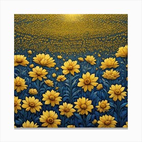 Yellow Flowers In Field With Blue Sky Centered Symmetry Painted Intricate Volumetric Lighting (1) Canvas Print