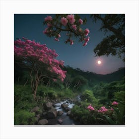 Pink Flowers In The Forest Canvas Print