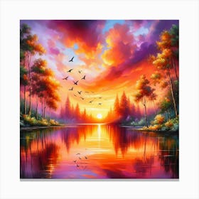 Sunset By The Lake Canvas Print