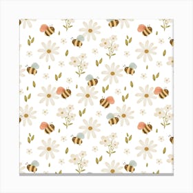 Bee and daisies Canvas Print