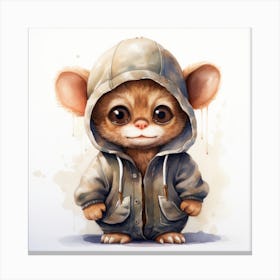 Watercolour Cartoon Tarsier In A Hoodie Canvas Print