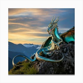 Firefly Majestic Iridescent Dragon On Mountain Peak 58629 (2) Canvas Print