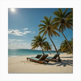 Palm Trees On The Beach Canvas Print