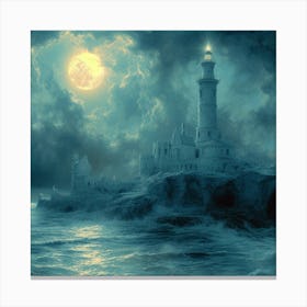 Lighthouse At Night Canvas Print