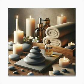 Spa Table With Stones And Candles Canvas Print