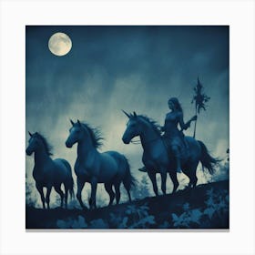 Three Unicorns At Night Canvas Print