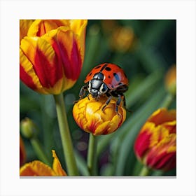 Ladybug On Tulips Canvas Print