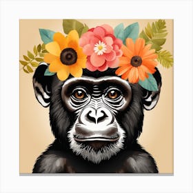 Floral Baby Gorilla Nursery Illustration (51) Canvas Print