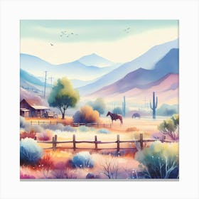 Watercolor Of A Ranch Canvas Print