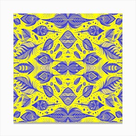 Neon Vibe Abstract Peacock Feathers Yellow And Blue Canvas Print