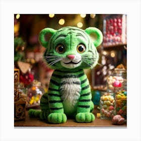 Firefly Cheerful Little Green Tiger In A Whimsical Candy Shop 11546 (2) Canvas Print