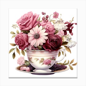 Roses In A Teacup Canvas Print