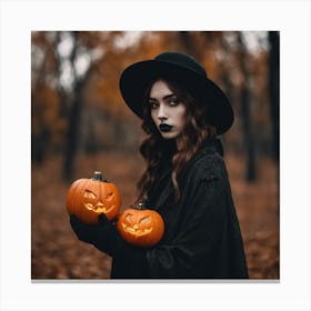 Witch Holding Pumpkins Canvas Print