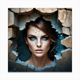 Beautiful Woman In Cracked Wall Canvas Print