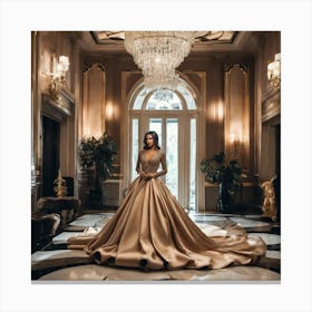 Portrait Of A Woman In A Gold Gown Canvas Print