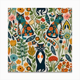 William Morris Inspired Cats Collection Art Print 3 Canvas Print