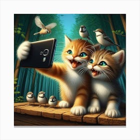 Cute Kittens Taking Selfie Canvas Print