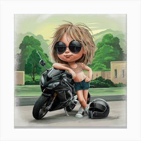 Girl With A Motorcycle Canvas Print