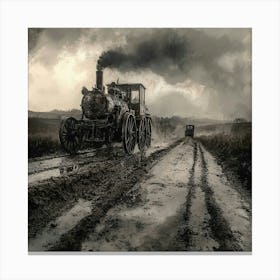 Steam Locomotive On A Muddy Road Canvas Print