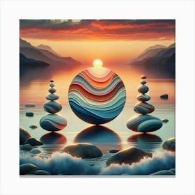 Balancing Pebbles in Sunrise' Canvas Print