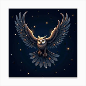 A Celestial Owl With Feathers Made Of Shimmering Constellations Soaring Through A Starry Night Sky Canvas Print