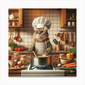 Chef Cat Wall Print Art A Delightful Scene Of A Cat As A Chef, Perfect For Blending A Love Of Cats And Cooking In Any Space Canvas Print