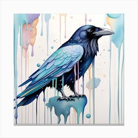 Raven Watercolor Dripping Canvas Print