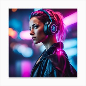 Young Woman Listening To Music Canvas Print