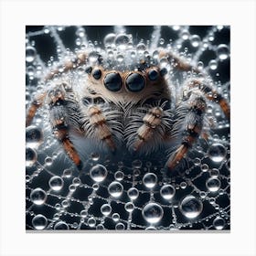 Cute Spider in Web covered with rain drops 3 Canvas Print