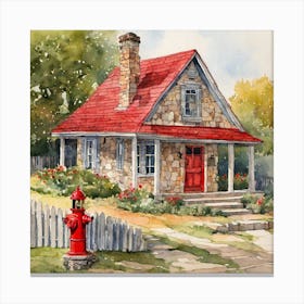 watercolor house in outdoor nature scenery in spring Canvas Print