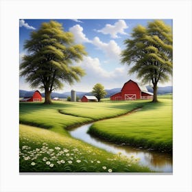 Red Barns In The Countryside Canvas Print
