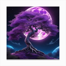 Tree Purple Fire On Moon Canvas Print
