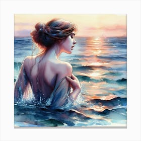 Beautiful Woman In The Sea Canvas Print