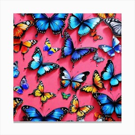 Butterflies On A Pink Background Canvas Print