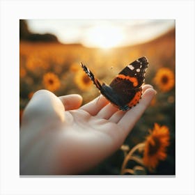 Butterfly On A Hand 1 Canvas Print