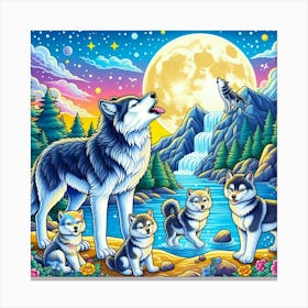 Wolf Howls at Moon Canvas Print