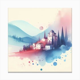 Watercolor Of A Village 3 Canvas Print